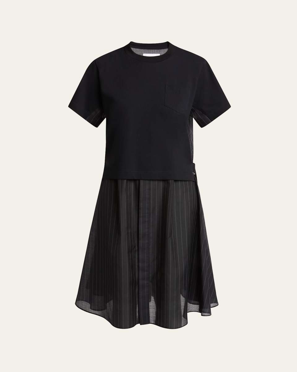 Pinstripe Knit Front Midi T-Shirt Dress